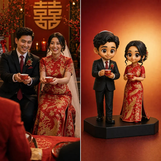 Chinese Wedding Tea Ceremony Recreated as a Custom Figurine
