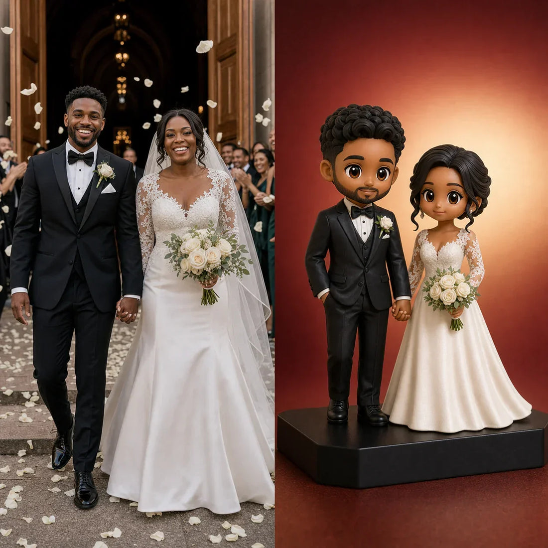 Black-Tie Wedding Photo to Custom Couple Figurine