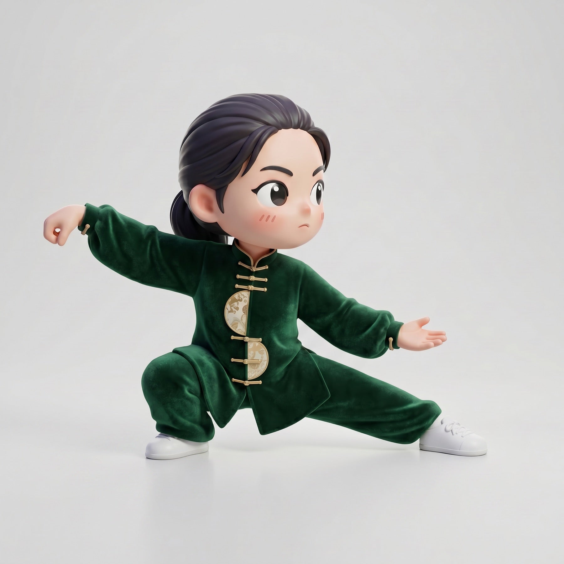 Design preview of a custom tai chi figure in a green uniform